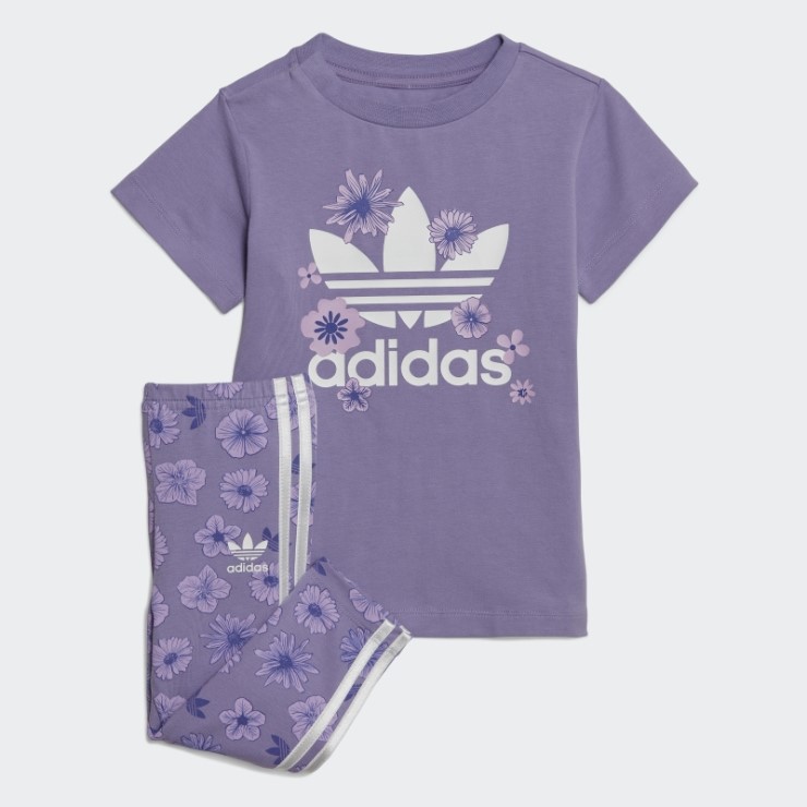 Vestido Floral Conjunto Leggings Lila Adidas