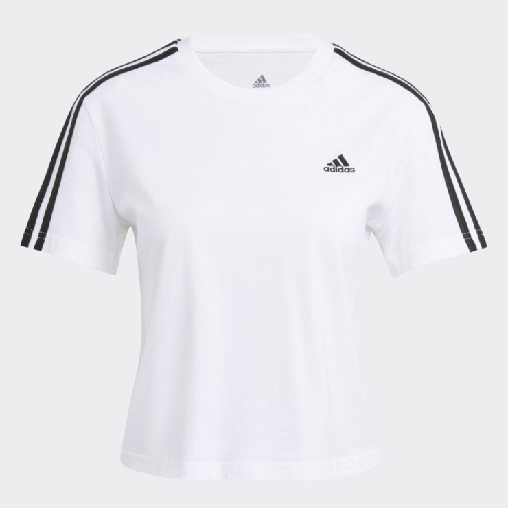 Camiseta Corta Adidas Essentials Suelta Con 3 Rayas En Blanco
