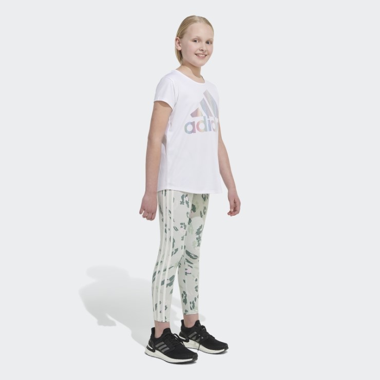 Mallas Florales De 3 Rayas De Algodón Con Estampado Completo (talla Grande) Verde Adidas