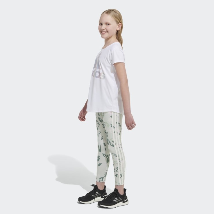 Mallas Florales De 3 Rayas De Algodón Con Estampado Completo (talla Grande) Verde Adidas