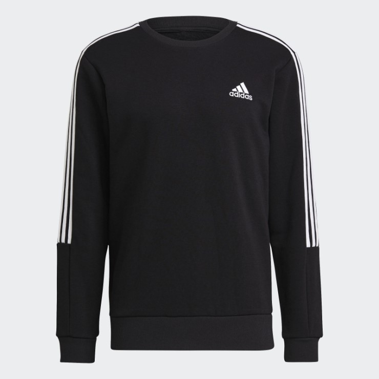 Sudadera Negra Con 3 Rayas Y Corte De Vellón Essentials De Adidas