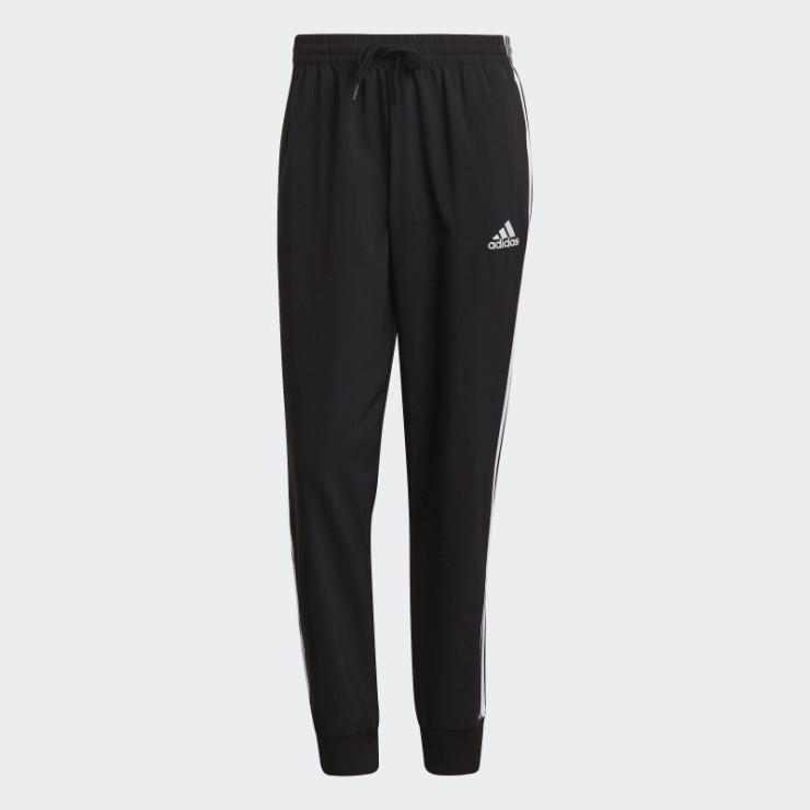 Negro Adidas Aeroready Essentials Pantalones Tejidos Con Puños Cónicos De 3 Rayas