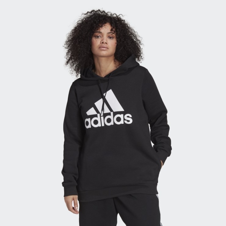 Adidas Sudadera Con Capucha De Forro Polar Con Logo Esencial Negro (talla Grande)