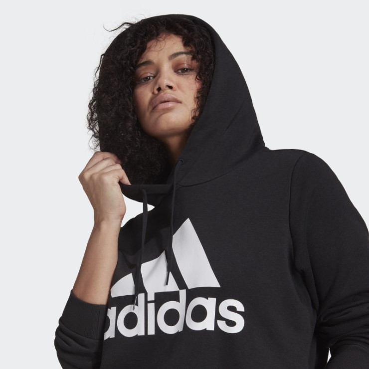 Adidas Sudadera Con Capucha De Forro Polar Con Logo Esencial Negro (talla Grande)