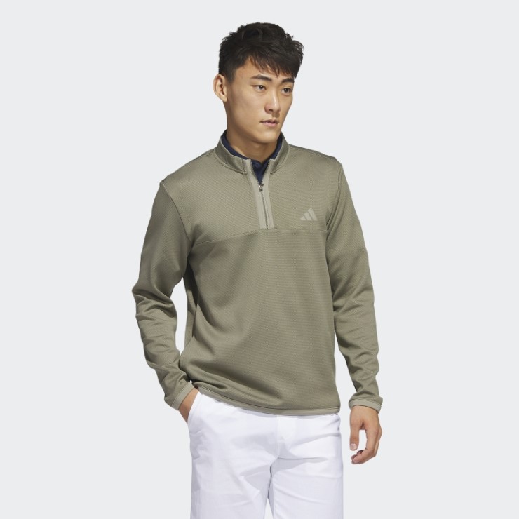 Jersey De Golf Verde Oliva Con Micropuntos Y Cremallera De 1/4 Adidas