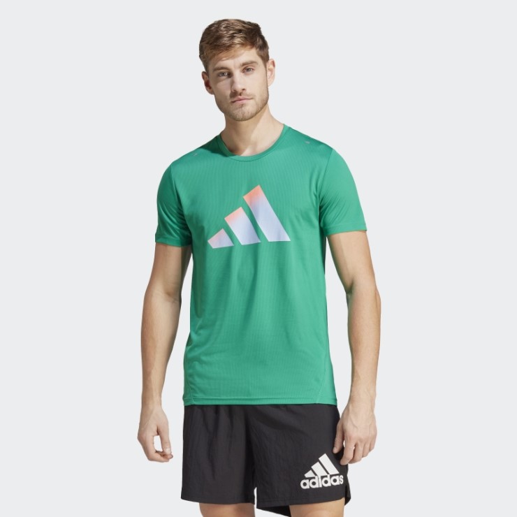 Camiseta Adidas Run Icons 3 Bar Logo Verde Corte