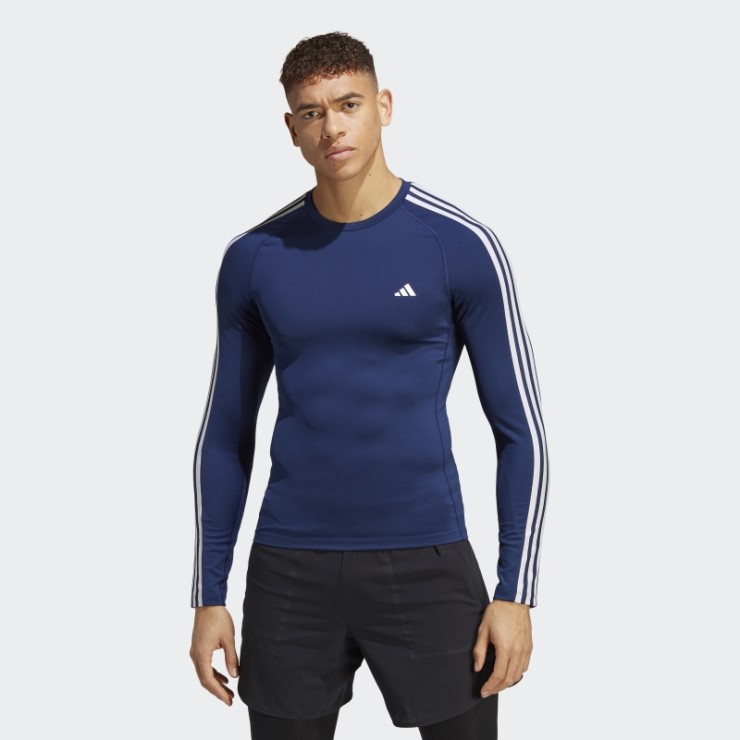 Adidas Techfit 3-Stripes Camiseta De Entrenamiento De Manga Larga Azul Oscuro