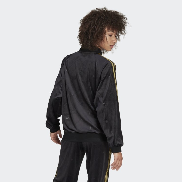 Chaqueta De Chándal De Terciopelo Con Monograma De Adidas Originals En Relieve Negro Caliente