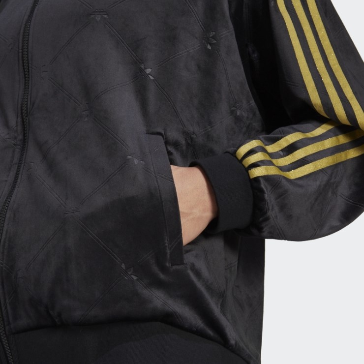 Chaqueta De Chándal De Terciopelo Con Monograma De Adidas Originals En Relieve Negro Caliente