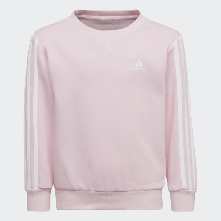Sudadera Rosa Adidas Essentials Con Cuello Redondo Y 3 Rayas
