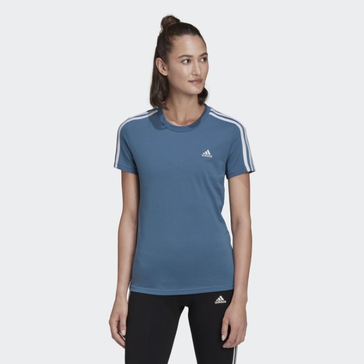 Camiseta Adidas Essentials Slim 3 Rayas Azul Alterado