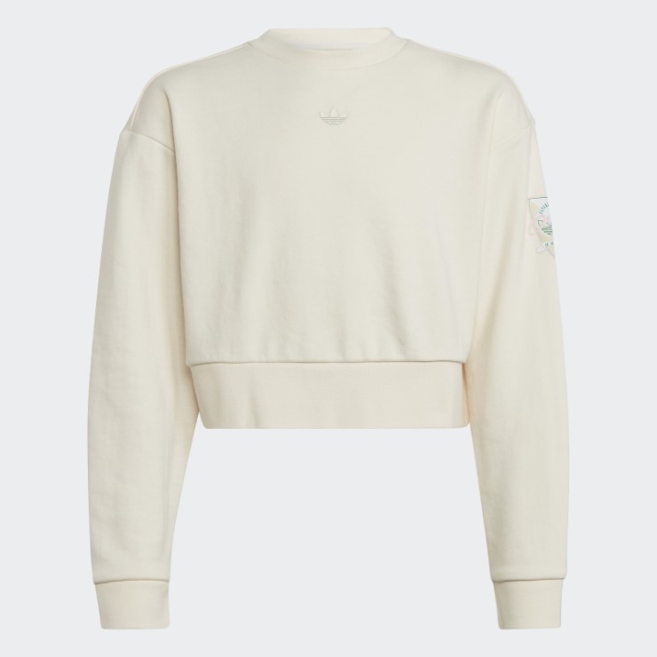 Adidas Graphic Print Crop Crew Sudadera Blanca