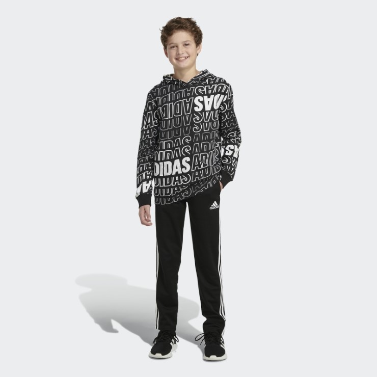 Adidas Camiseta Negra De Manga Larga Con Capucha Y Estampado Integral