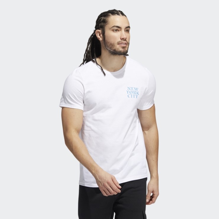 Camiseta Blanca De Manga Corta Con Estampado De New York City Script Adidas