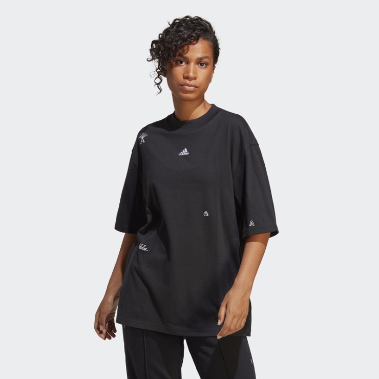 Camiseta Adidas Boyfriend Con Gráficos Inspirados En Cristales Curativos Negra