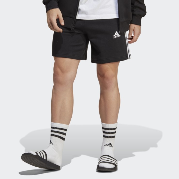 Pantalón Corto Negro Essentials French Terry 3 Rayas Adidas