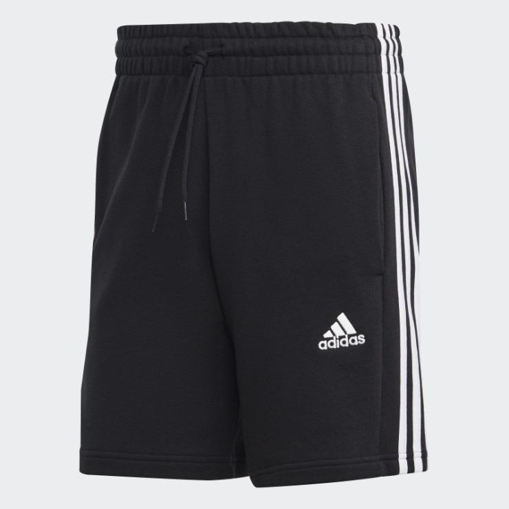Pantalón Corto Negro Essentials French Terry 3 Rayas Adidas