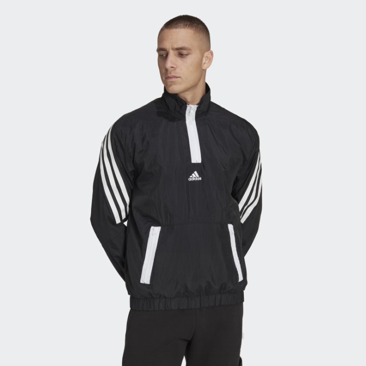 Adidas Sudadera Negra Con Cremallera De 1/4 Y 3 Rayas De Iconos Del Futuro