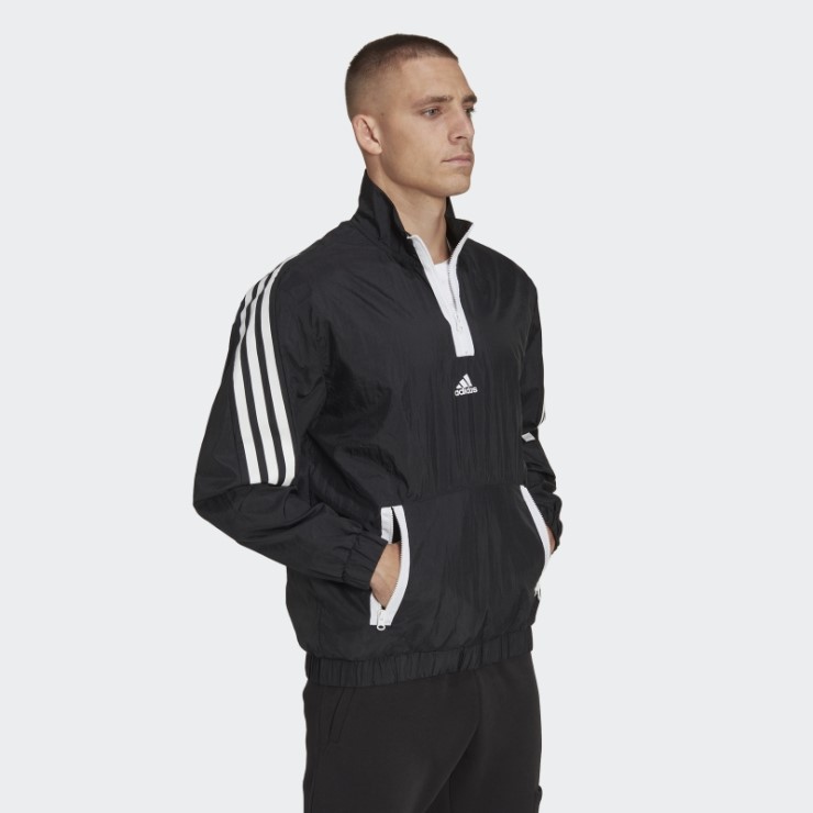 Adidas Sudadera Negra Con Cremallera De 1/4 Y 3 Rayas De Iconos Del Futuro