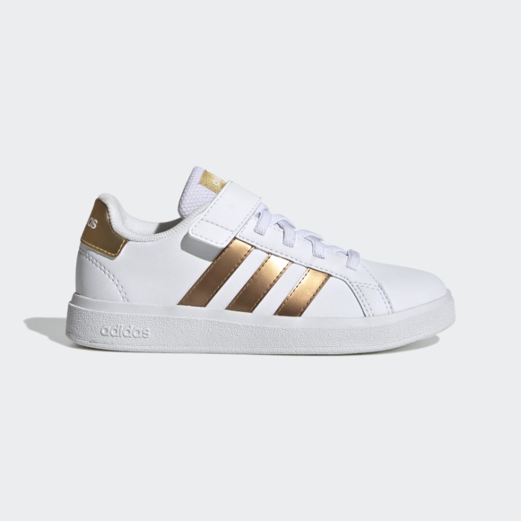 Adidas Grand Court Zapatos De Corte Con Cordones Elásticos Y Correa Superior Estilo De Vida Sostenible Dorado Mate