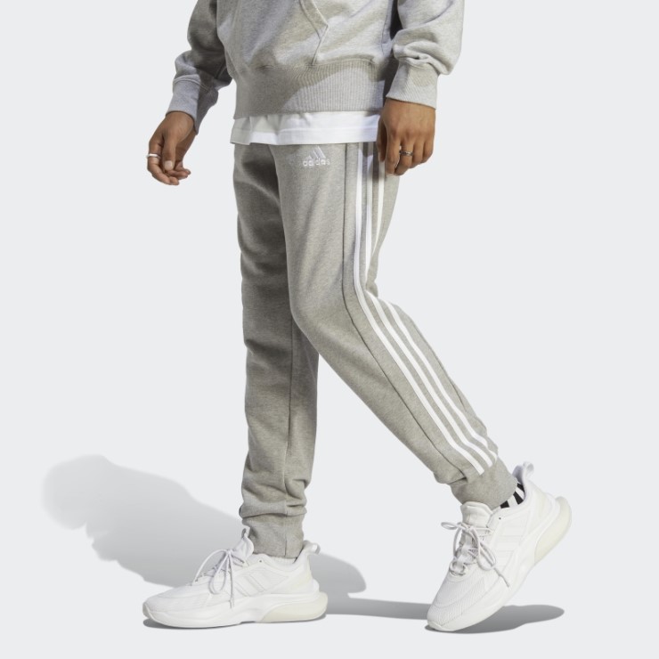Pantalones Adidas Con 3 Rayas Y Puños Cónicos De Felpa Francesa En Gris Medio Adidas