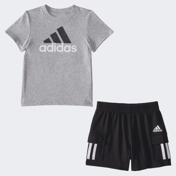 Conjunto Corto Adidas Ib Sstee Cargo Gris Jaspeado