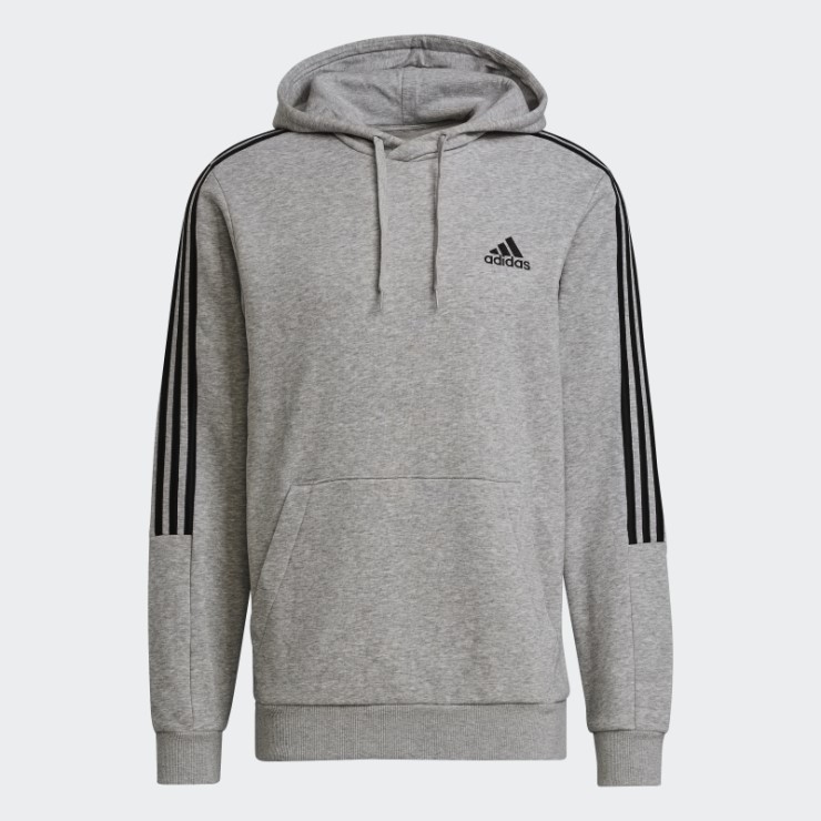 Sudadera Con Capucha Essentials De 3 Rayas De Corte Polar Adidas Gris Medio