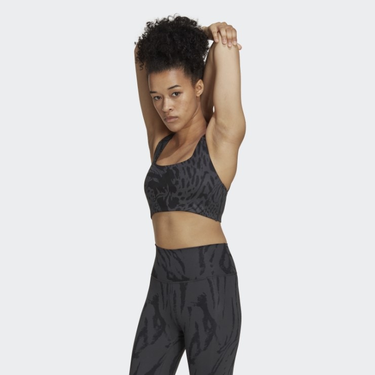 Sujetador Powerimpact Training De Sujeción Media Con Estampado Allover Carbon Adidas