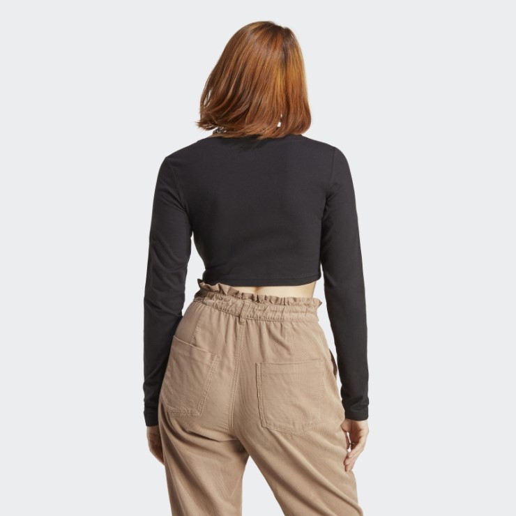 Camiseta Negra De Manga Larga Con Botones De 3 Rayas Adicolor Classics De Adidas