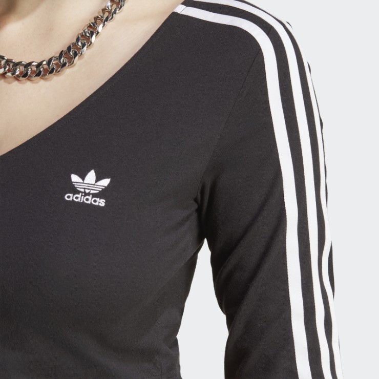 Camiseta Negra De Manga Larga Con Botones De 3 Rayas Adicolor Classics De Adidas