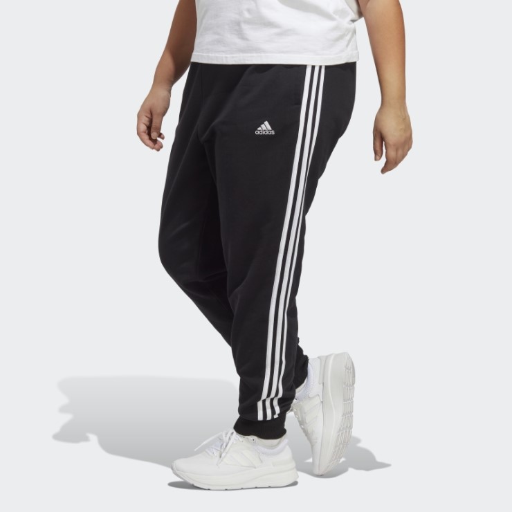 Joggers Con Puños De Felpa Francesa De 3 Rayas Essentials Negros (talla Grande) Adidas