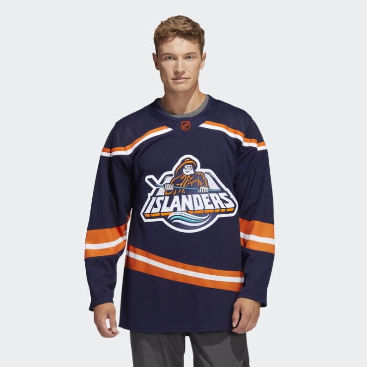 Adidas Azul Marino 09 Ccm-sld Islanders Auténtico Reverso Retro Wordmark Camiseta