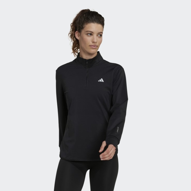 Negro Adidas Techfit Aeroready Warm Camiseta De Entrenamiento Con Un Cuarto De Cremallera