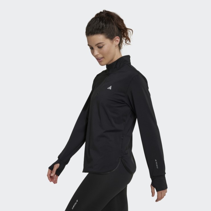 Negro Adidas Techfit Aeroready Warm Camiseta De Entrenamiento Con Un Cuarto De Cremallera