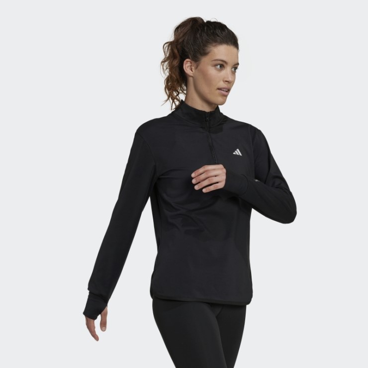 Negro Adidas Techfit Aeroready Warm Camiseta De Entrenamiento Con Un Cuarto De Cremallera