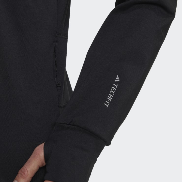 Negro Adidas Techfit Aeroready Warm Camiseta De Entrenamiento Con Un Cuarto De Cremallera