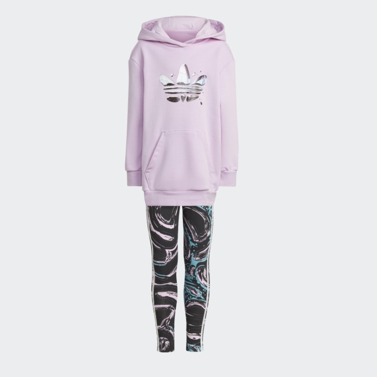 Conjunto De Leggings Con Capucha Y Gráfico Lila De Adidas