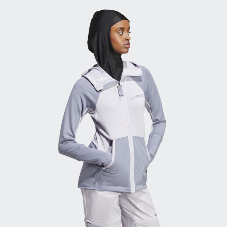 Adidas Terrex Tech Flooce Chaqueta De Forro Polar Con Capucha Para Senderismo Plata Amanecer