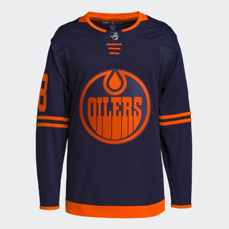 Azul Marino Adidas Oilers Hyman Tercera Camiseta Auténtica