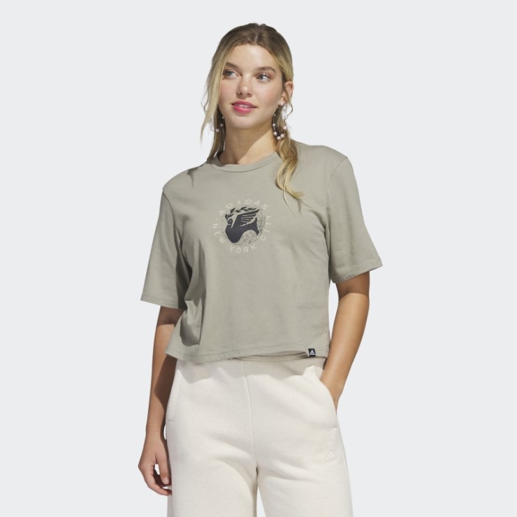 Plata Pebble Adidas New York Pigeon Crop Camiseta Gráfica Moda