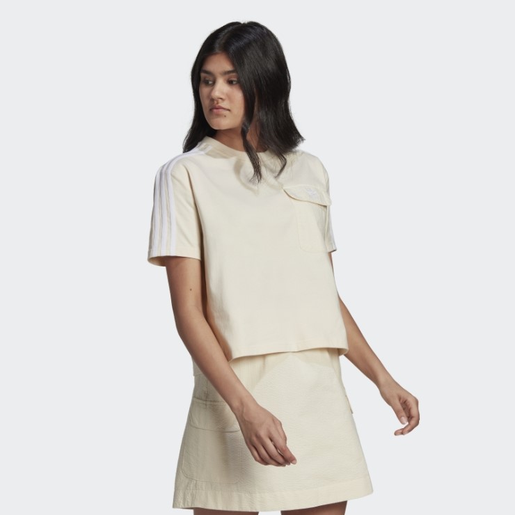 Adidas Camiseta Blanca Con Espalda De Popelina Clásica Adicolor Adidas