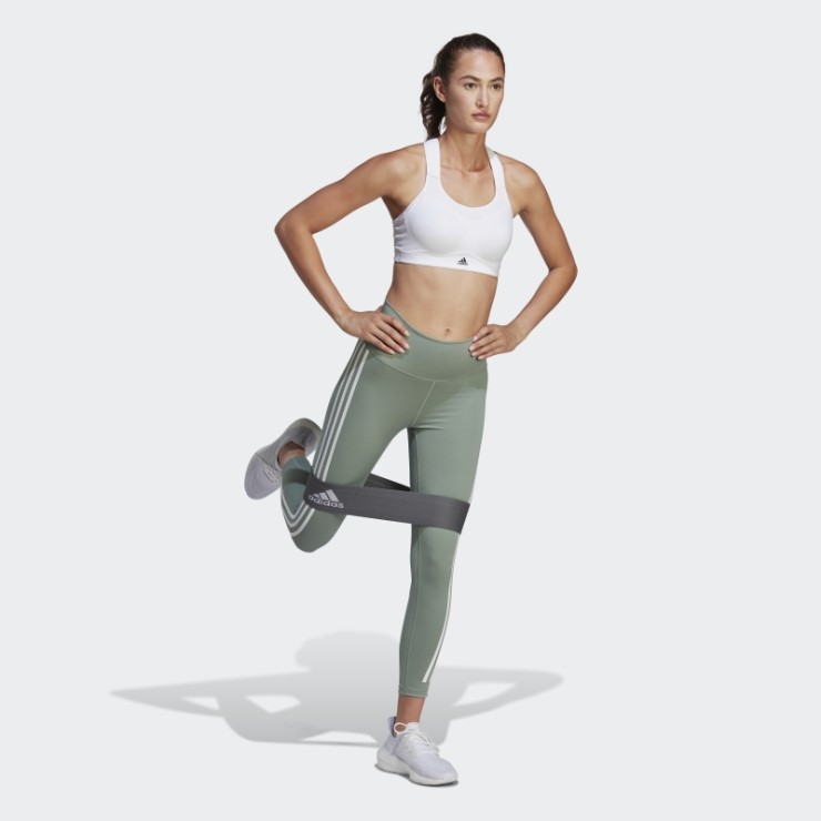 Leggings 7/8 Con 3 Rayas Optime Train Icons De Adidas En Verde Plateado