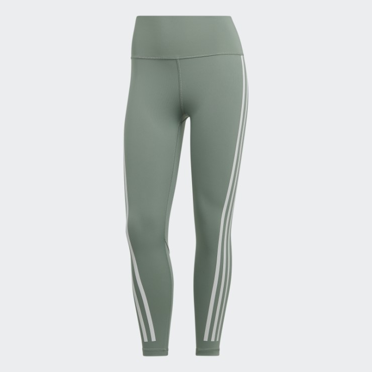 Leggings 7/8 Con 3 Rayas Optime Train Icons De Adidas En Verde Plateado