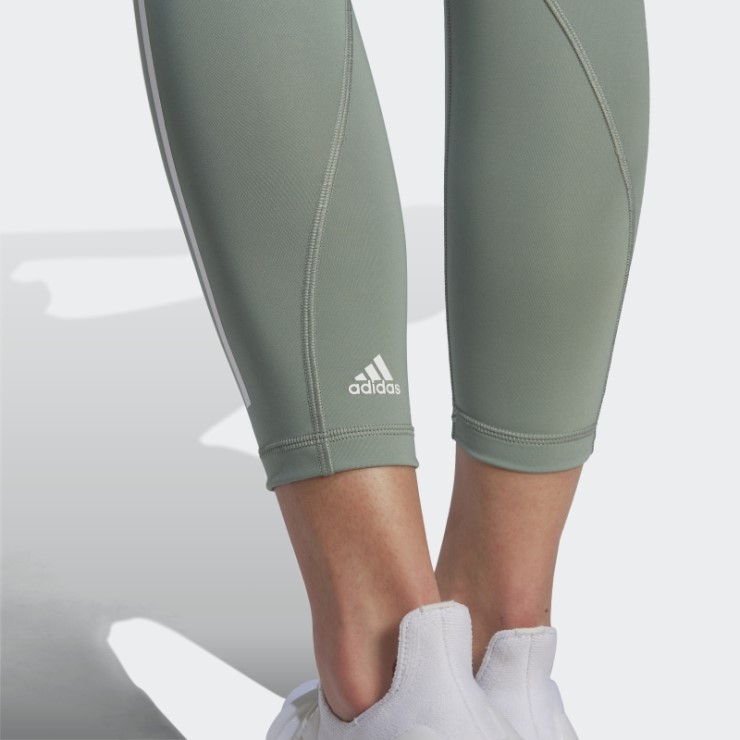 Leggings 7/8 Con 3 Rayas Optime Train Icons De Adidas En Verde Plateado