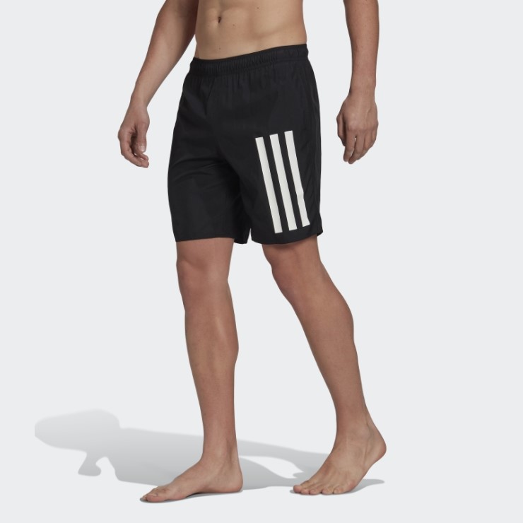 Shorts De Baño Negros De Largo Clásico Con 3 Rayas Adidas