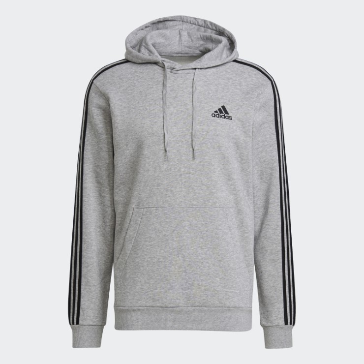 Sudadera Con Capucha Essentials De Forro Polar Con 3 Rayas Adidas Gris Medio