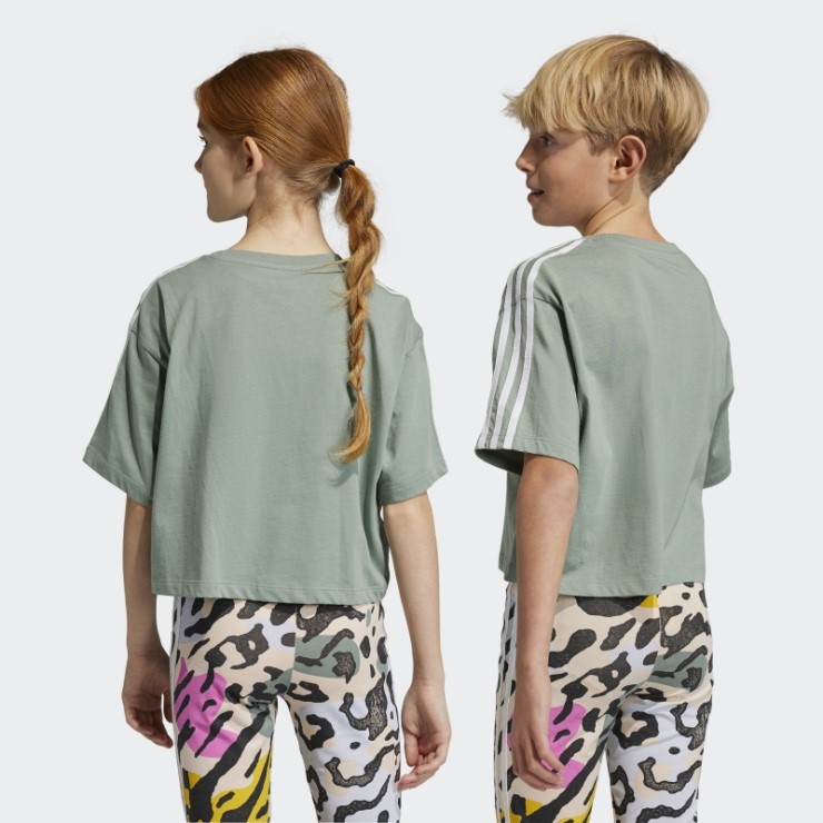 Camiseta Corta Con Estampado Animal Plateado Verde De Adidas