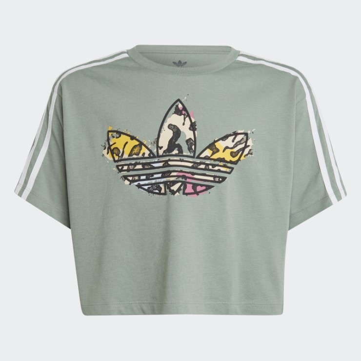 Camiseta Corta Con Estampado Animal Plateado Verde De Adidas