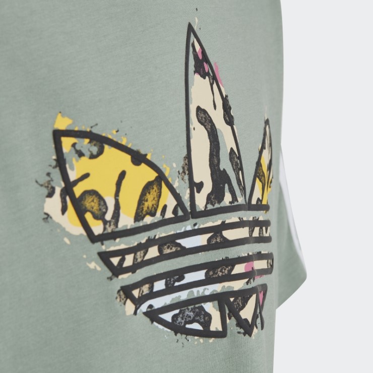 Camiseta Corta Con Estampado Animal Plateado Verde De Adidas