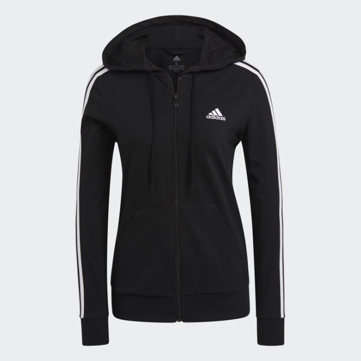 Adidas Sudadera Con Capucha Y Cremallera Completa Essentials De 3 Rayas En Negro